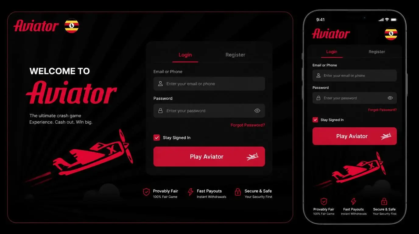A login screen showing a casino portal with email/phone and password fields alongside “Login” and “Register” buttons